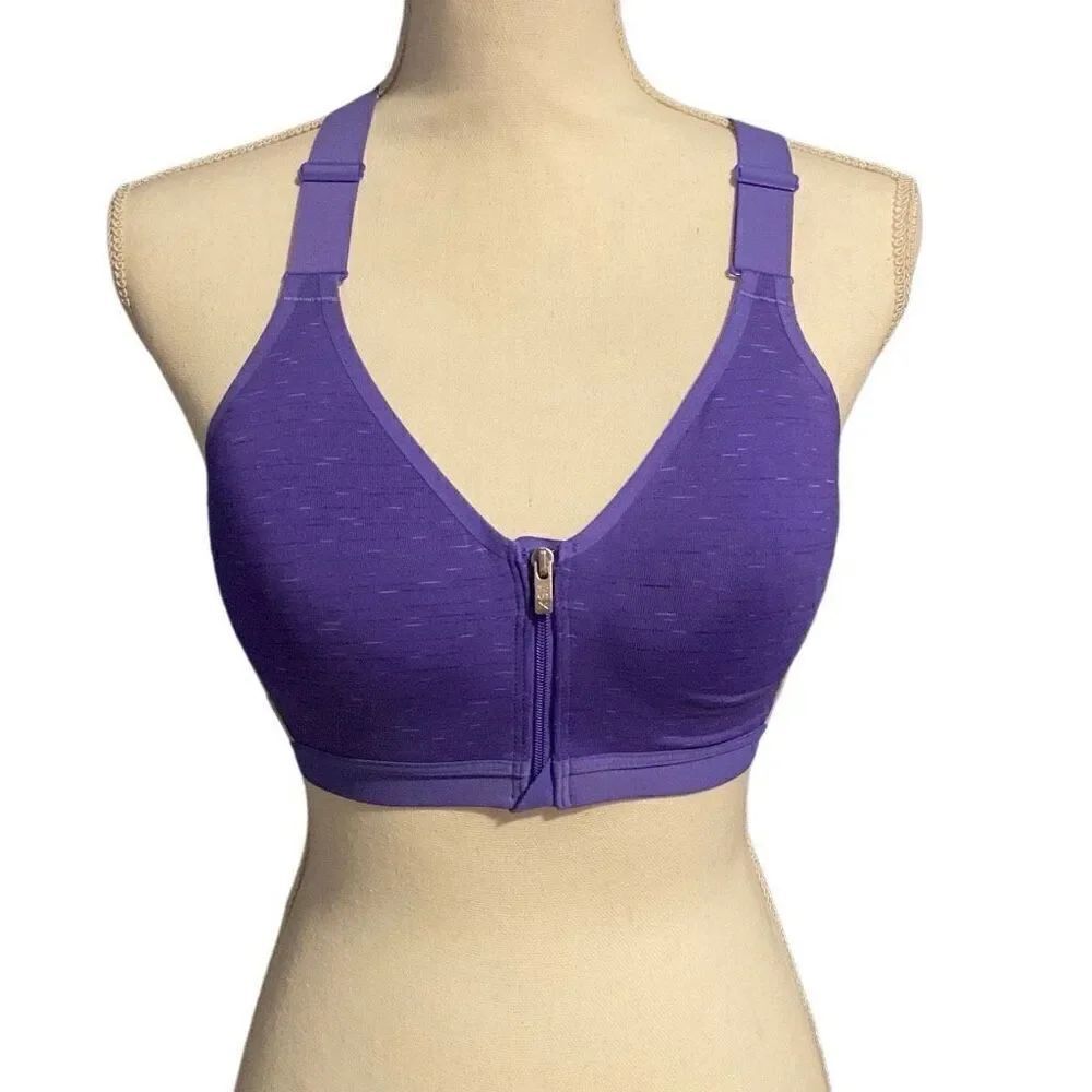 Victoria's Secret VSX Front Zip Racerback Padded Workout Sports Bra Purple 34B